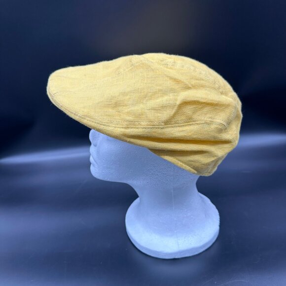 Yellow Hat Flat Cap Newsboy Cabbie Dobbs USA Yellow Gray Stripe Irish Linen L/XL - Picture 5 of 9